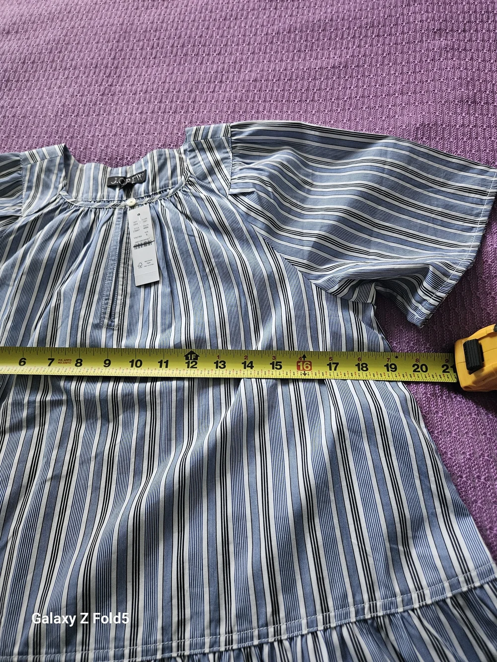 J. Crew Light Blue Striped Short-Sleeve Tiered Mini Dress